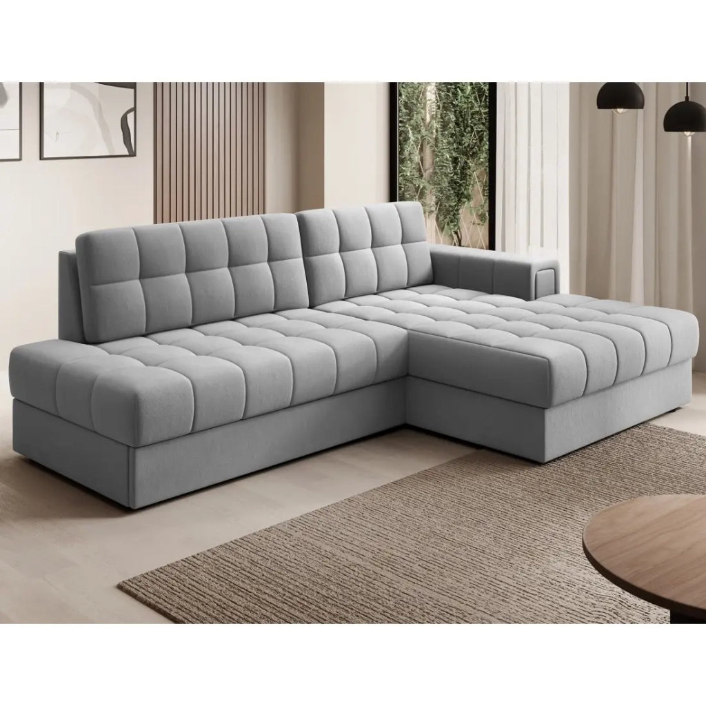 Divano angolare trasformabile CUBITO grigio 240 cm con contenitore e letto