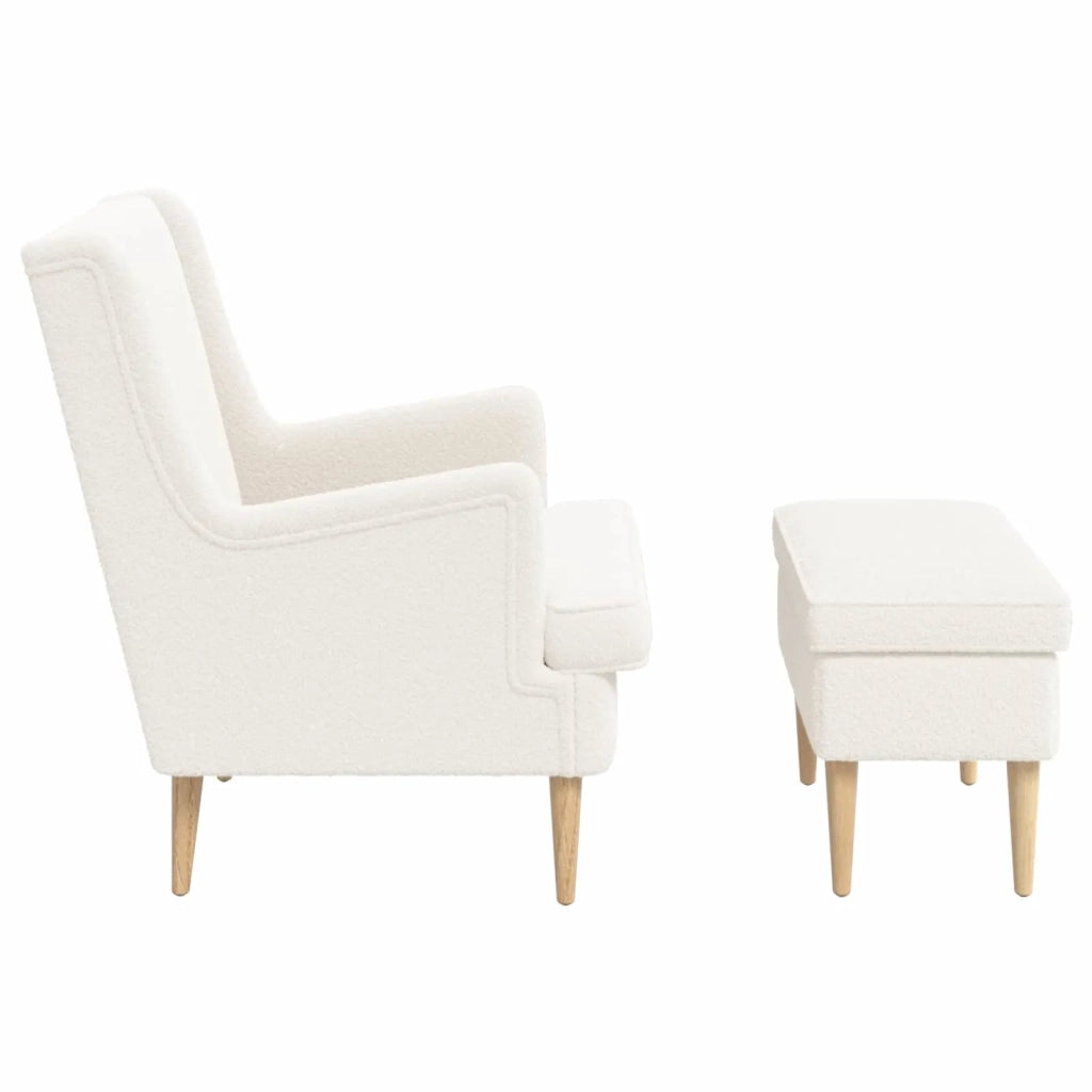 Poltrona con Ottomano 2 pz Crema Bouclé 3418838