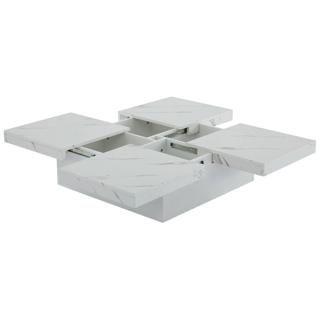 Tavolino da caffè quadrato bianco 90 x 90 x 25 cm in truciolare; effetto marmo; con 4 cassetti