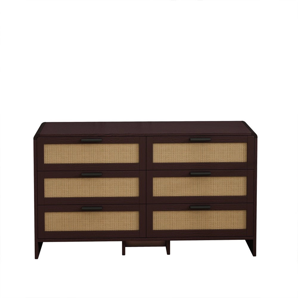 Cassettiera ad Arco Angolare in Rattan 6 Cassetti ¨C MINIMAL ¨C Marrone Rossiccio 130cm