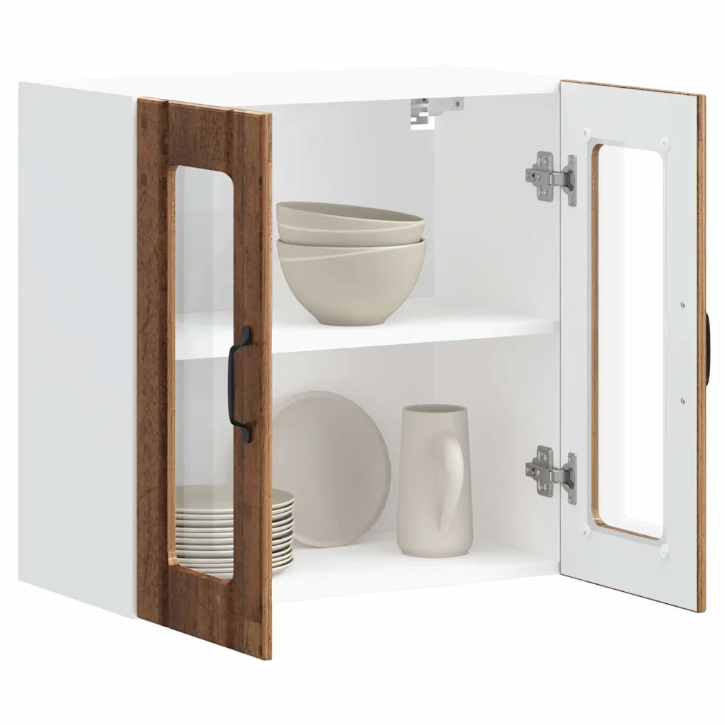 Pensile da Cucina con Porta in Vetro-Mobile Cucina da Parete Lucca Legno Vecchio 303506