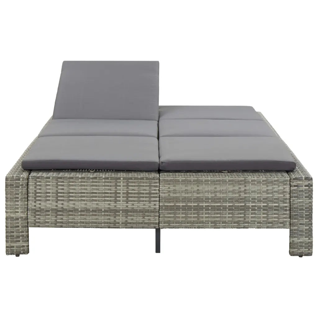 Lettino Prendisole | Sdraio da giardino | Lettino da sole a 2 Posti con Cuscino in Polyrattan Grigio