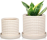 Vaso ceramico per piante 15 cm + 11 cm con effetto bolle - vaso ceramico per piante - bianco - fori di drenaggio - vaso per piante con disegno a perle - vaso decorativo per interni - pianta di cactus - pianta di serpente - pianta da appartamento