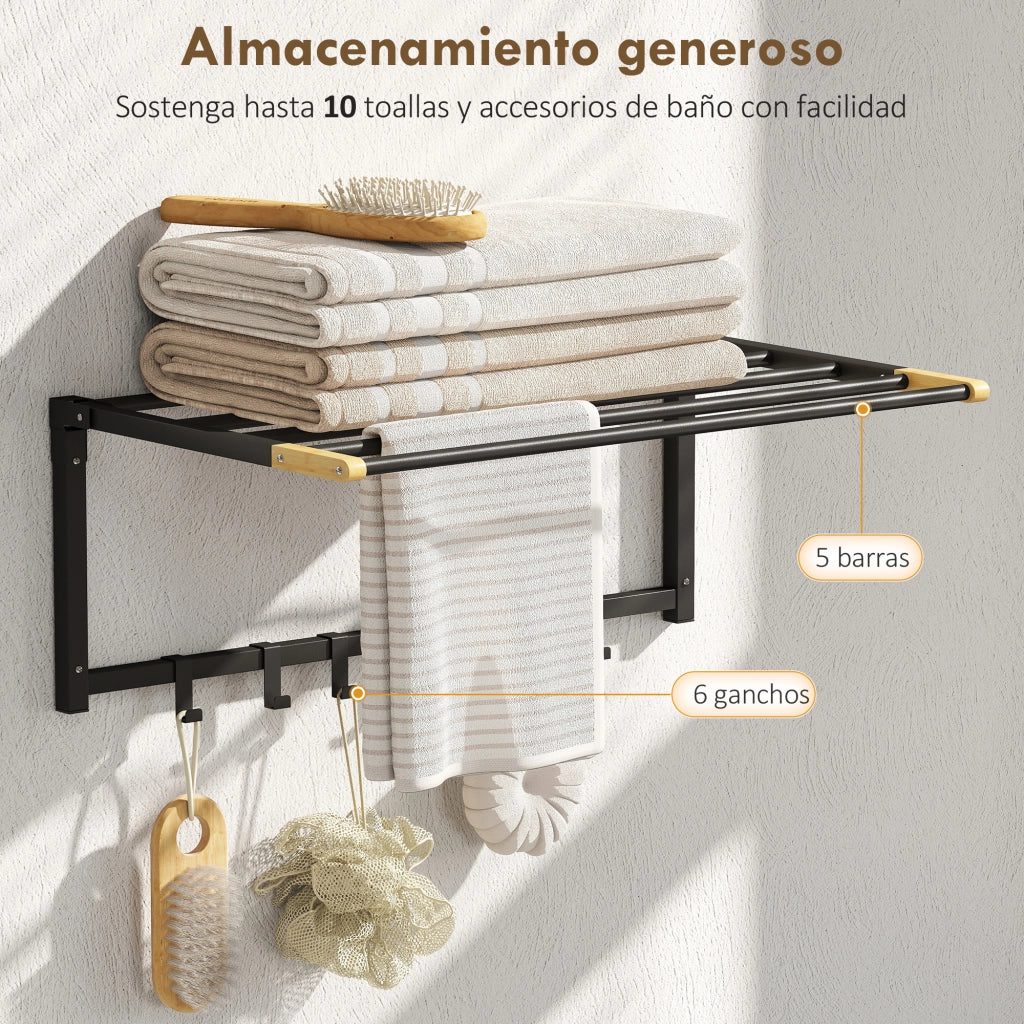 Portasciugamani da Parete Pieghevole con 5 Barre e 6 Ganci ¨C Zephmum ¨C Nero 60 cm