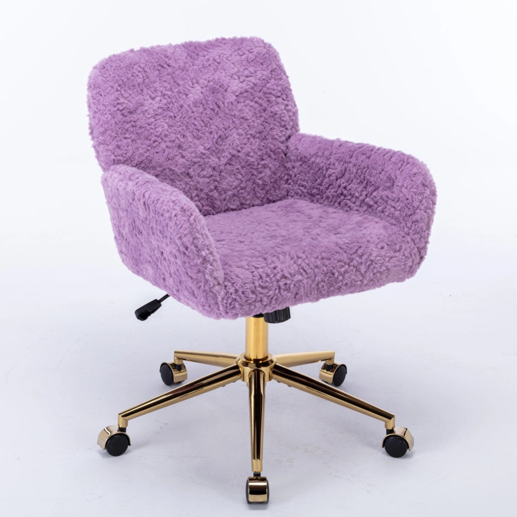Sedia da trucco con soffice pelliccia sintetica di coniglio, sedia da ufficio girevole a 360¡ã con braccioli e altezza regolabile, colore viola, comoda