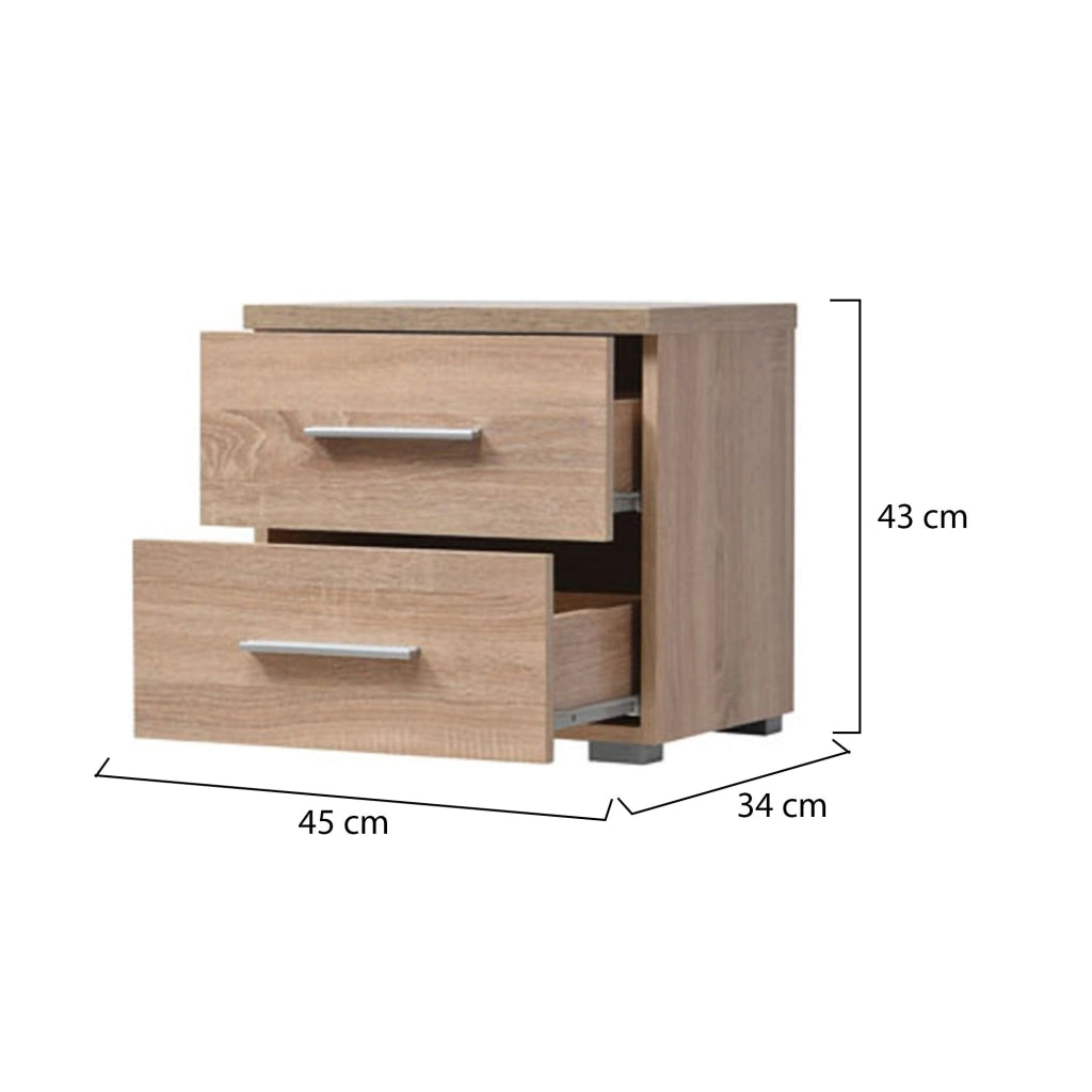 Colliano, Comodino 2 Cassetti, 44.5x33.5x43h cm Marrone