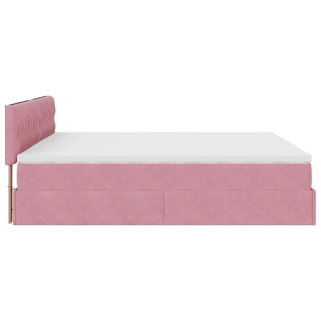 Struttura Letto Pouf con Materasso Rosa 180x200 cm in Velluto 3311866