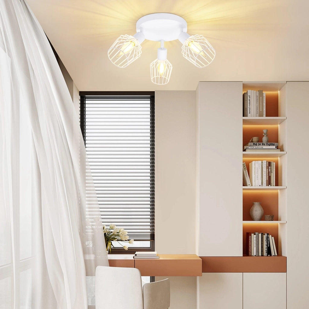 ZMH Faretto da soffitto bianchi 3 luci E14 metallo rotondi orientabili 350° industriali per corridoio soggiorno