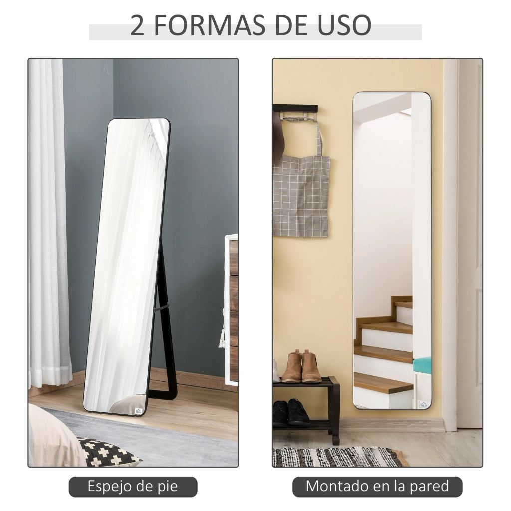 Specchio a Pieno Corpo con Cornice in Legno di Pino ¨C Zephmum ¨C 37x43x156 cm Nero