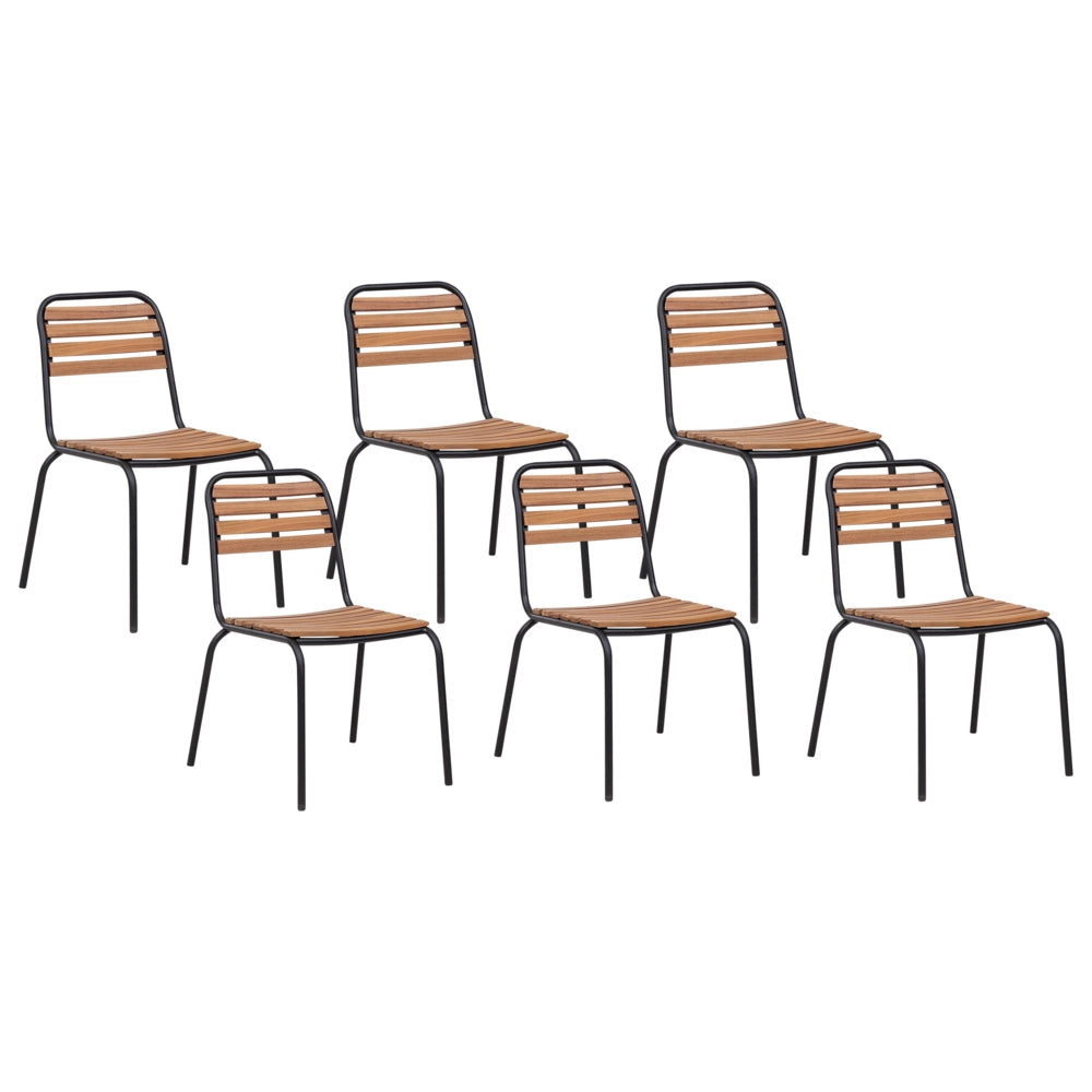 Set di 6 sedie da giardino in legno di acacia chiaro da esterno in stile rustico