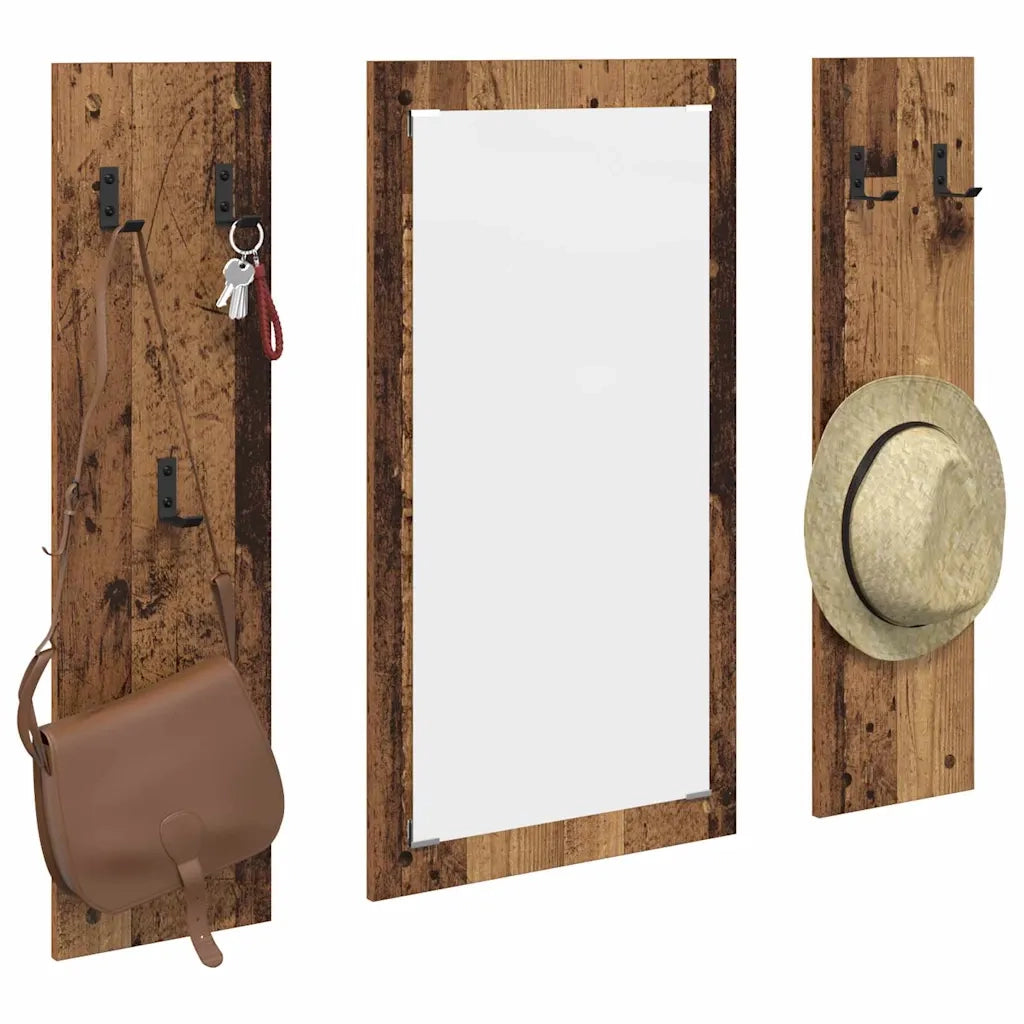 vidaXL Appendiabiti a muro con specchio Legno vecchio 96 x 1.5 x 90 cm