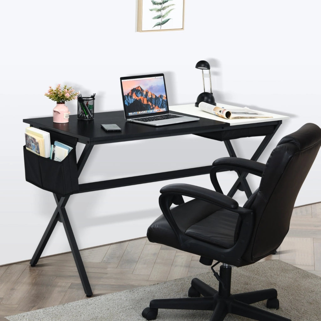 Scrivania per computer da 120cm, Scrivania da ufficio con cassetto e tasca portaoggetti laterale Nero-Scrivanie