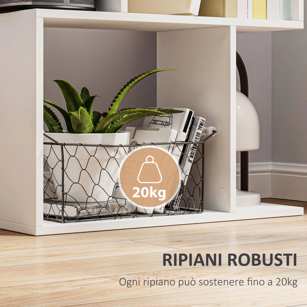 Mobile Libreria in Legno a 5 Ripiani con Divisorio, 60x24x184.5 cm, Bianco