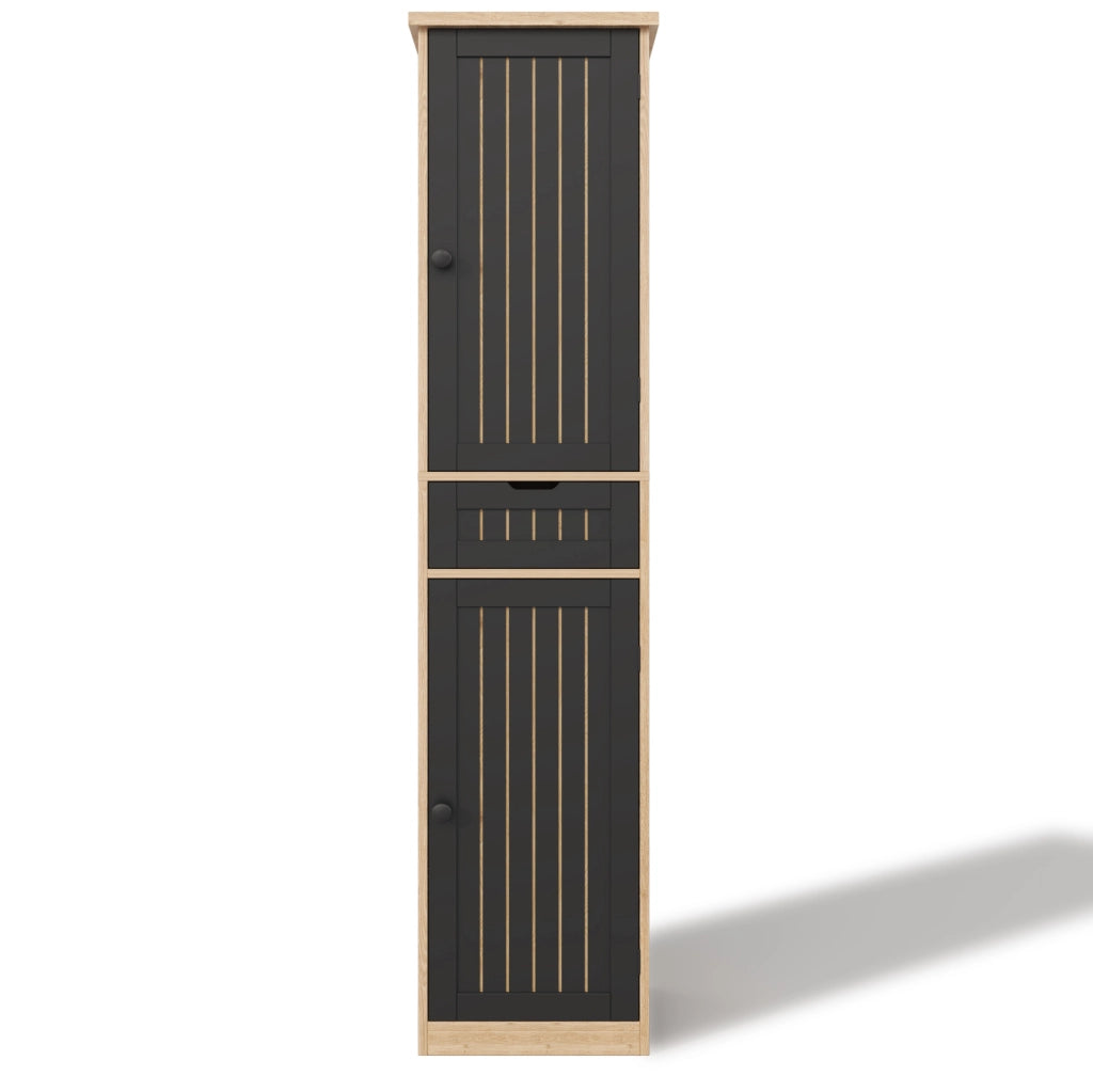 Armadio multiuso 40x30x170 cm con ripiani regolabili in MDF naturale e nero