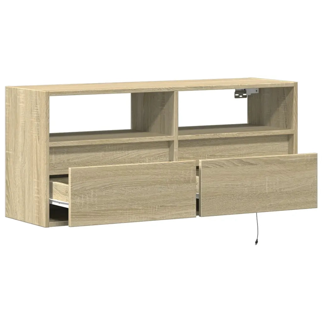 Mobile TV a Parete con Luci LED Rovere Sonoma 100x31x45 cm 852336