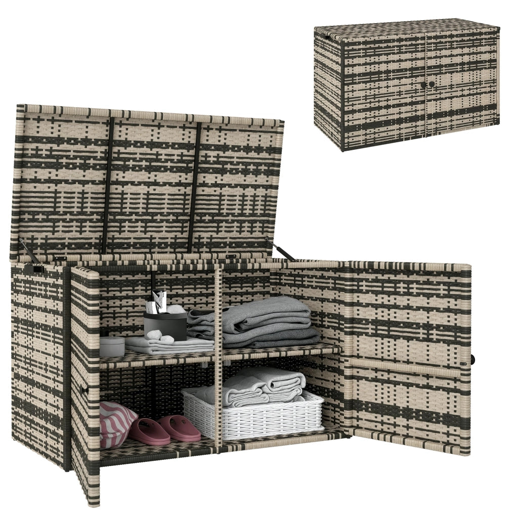 Cassa in Rattan con Coperchio 350L 2 Livelli ¨C zephmum ¨C 118x57x69 cm Grigio
