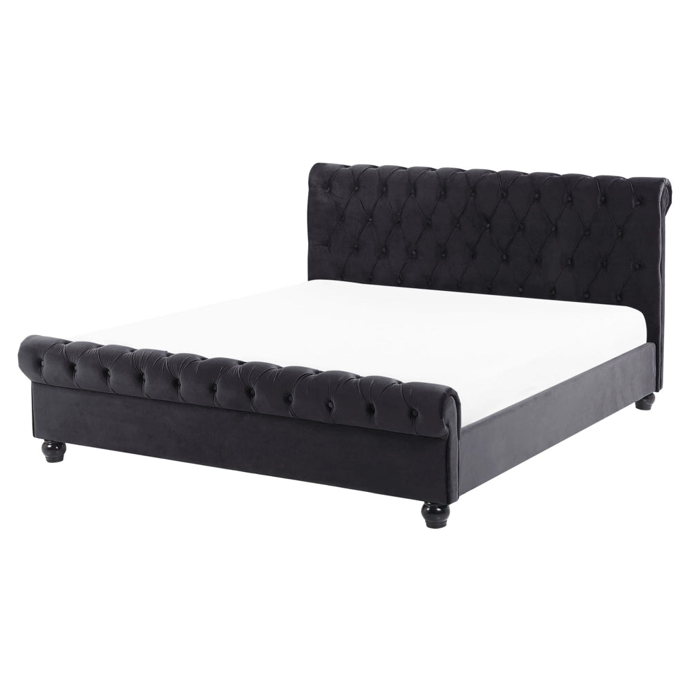 Letto Rivestimento in velluto Nero Gambe in legno Nero 160 x 200 cm capitonnè Glam