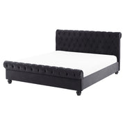 Letto Rivestimento in velluto Nero Gambe in legno Nero 160 x 200 cm capitonnè Glam