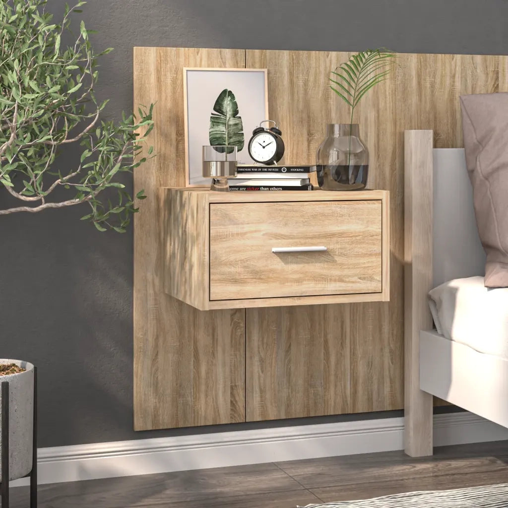 Set di 2 Comodini | Armadio da Notte | Mobiletto da notte a Muro Rovere Sonoma