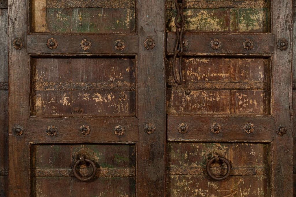 Biscottini Porta portone in legno massello e ferro da interno o da esterno vecchia e antica medievale scorrevole