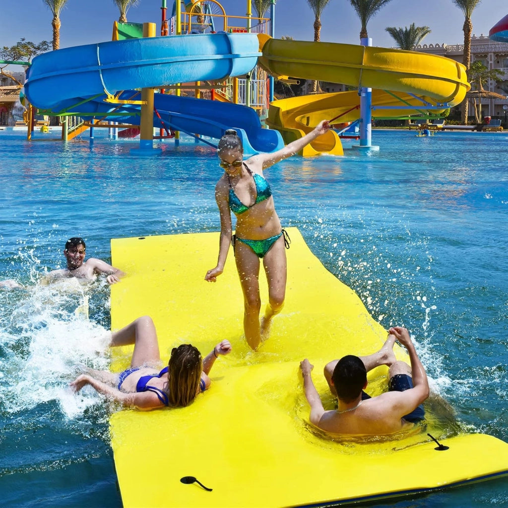Tappeto Galleggiante per Piscina e Mare, 270 x 180 cm, Materassino Galleggiante in Schiuma per Rilassarsi e Divertirsi, Con Cuscino per la Testa (Giallo 270 x 180 cm)