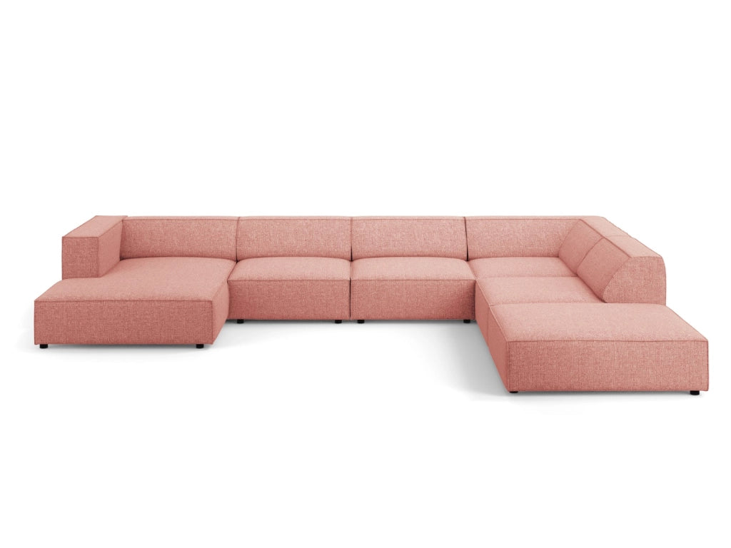 Cosmopolitan Design - Divano panoramico destro "Arendal" 7 posti in ciniglia rosa 