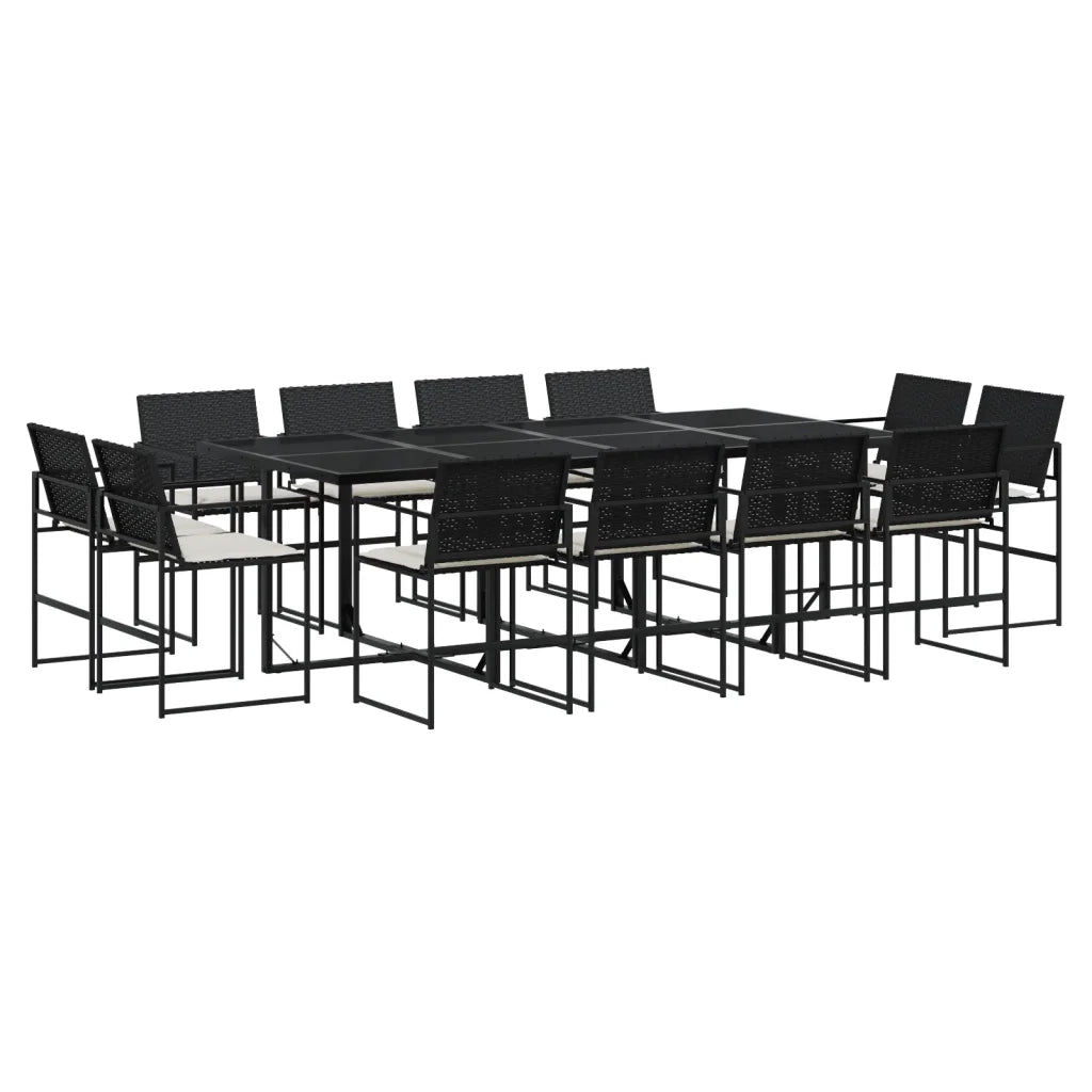 vidaXL Set da Pranzo da Giardino 13pz con Cuscini Nero in Polyrattan