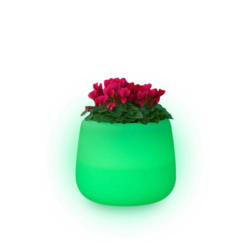 Vaso luminoso moderno di design Ø53 H55 in polimero resistente con LED verde per interno ed esterno - Made in Italy - Monacis