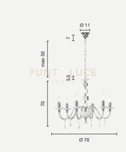 LAMPADARIO LIVIA 6 LUCI OTTANIO- TRASPARENTE E CROMO ATTACCO E14 D.70CM
