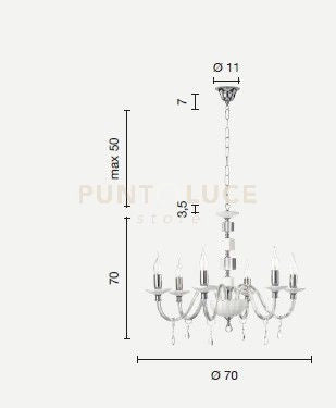 LAMPADARIO LIVIA 6 LUCI OTTANIO- TRASPARENTE E CROMO ATTACCO E14 D.70CM