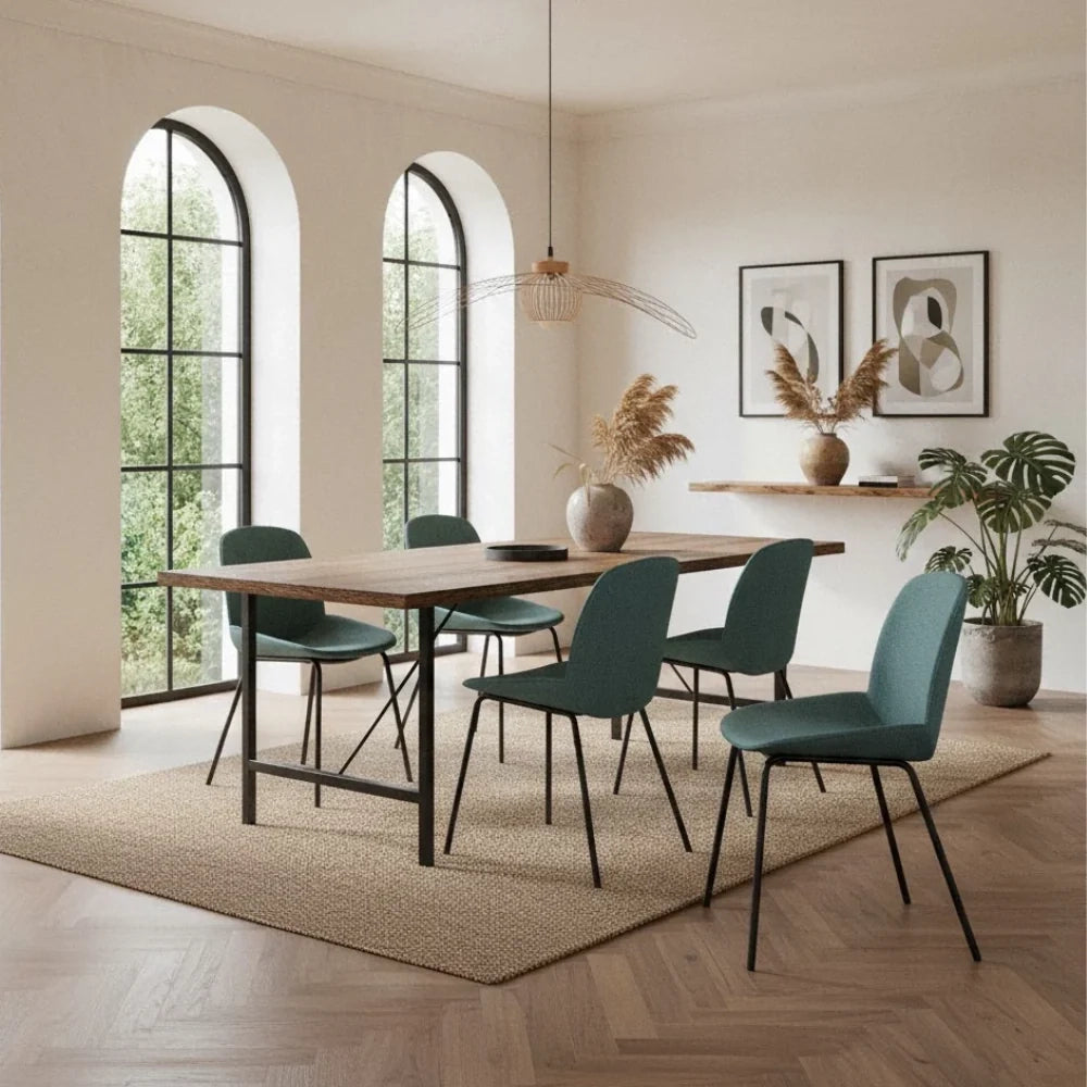 Set di 4 sedie da pranzo imbottite in tessuto acquamarina Adhara con struttura in polipropilene facili da pulire | Duzzle