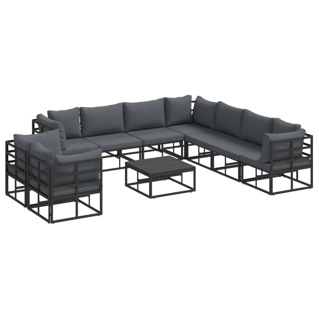 Set Divano da Giardino con cuscino 10 pcs Nero Alluminio