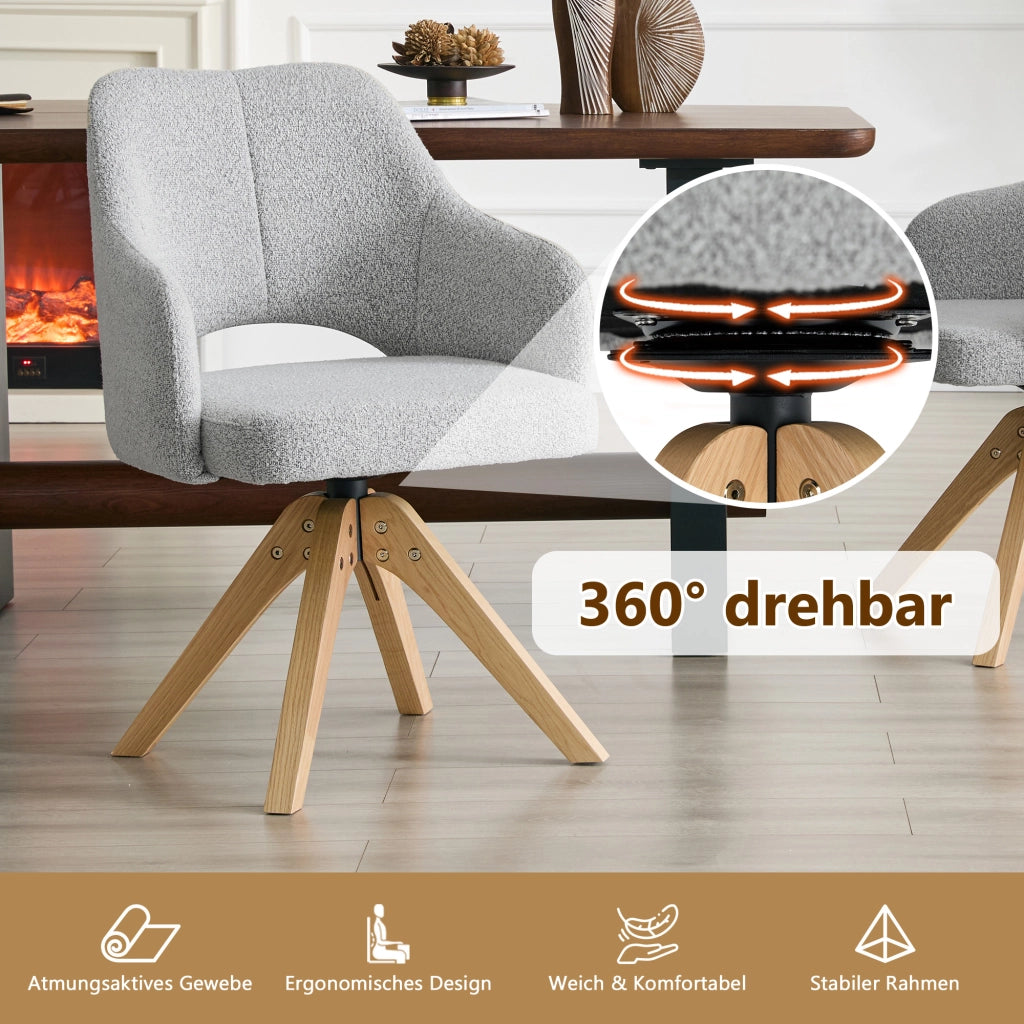 SEDIA Girevole Set da 2 pezzi Tessuto Grigio Chiaro Strutturato Legno Massello