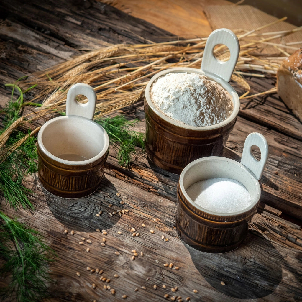 Pentola in gres KADAX con misurino per latte, contenitore per alimenti da 1 litro, gres, Polonia
