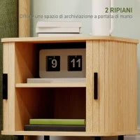 Set 2 Comodini in stile Nordico con Ripiano a 2 Livelli, in Legno e Acciaio, 48x40x48 cm, Nero e Rovere
