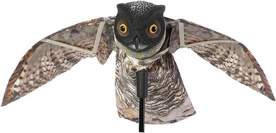 Vogelverschrikker Uil - Progettazione Realistica - Afscherming Effettiva per Uccelli - Adatto per Ambienti Esterni - Marrone con Alari Mobili
