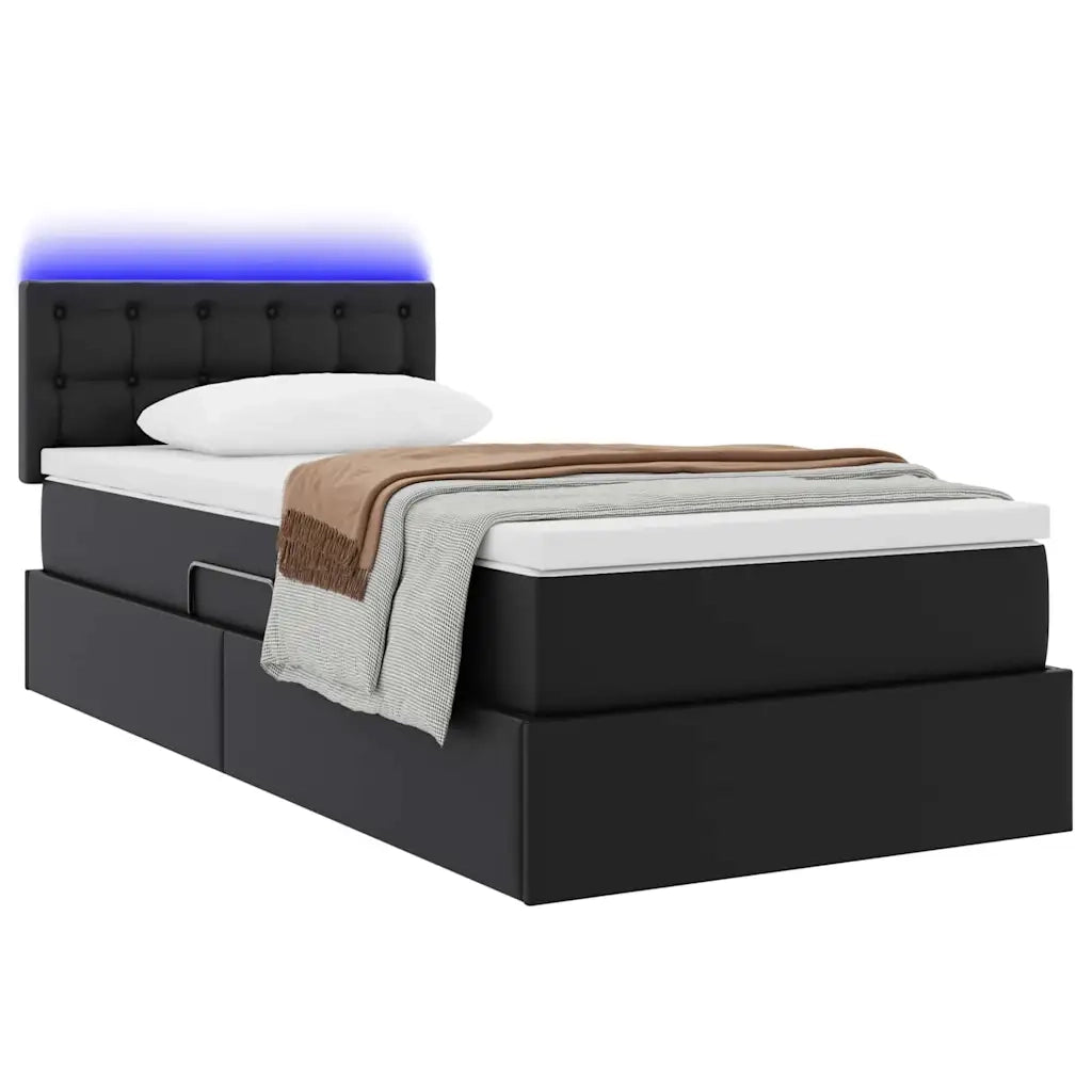Letto con contenitore e LED Nero 90 x 190 cm Pelle Sintetica 3371009
