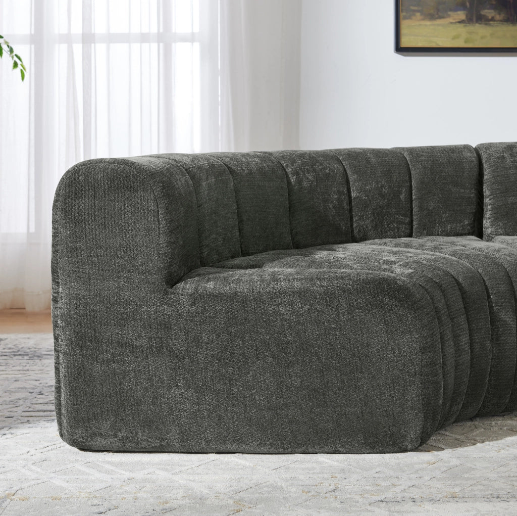 Divano angolare modulare in chenille nero; componibile e multifunzionale