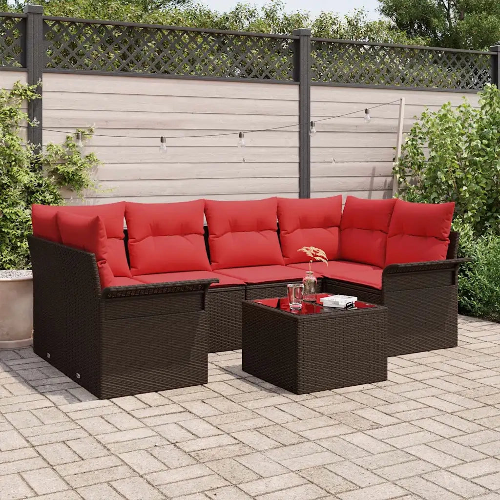 Set Divano da Giardino 7 pcs Beige e Rosso polyrattan