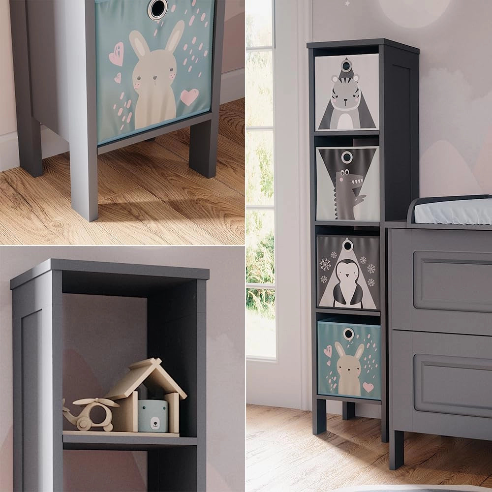 Scaffale per bambini Ajaton, Grigio, 35.2 x 159.5 cm, per riporre giocattoli e libri con scatole pieghevoli