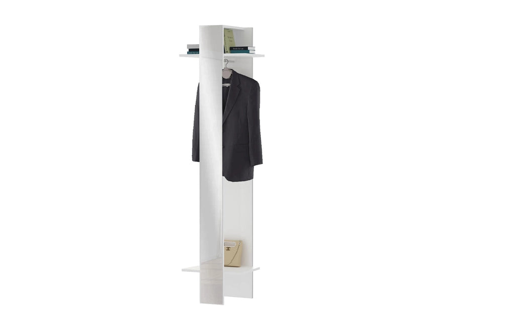 Mobile Appendiabiti con Specchio 50x32x191 cm Kompact Bianco Lucido