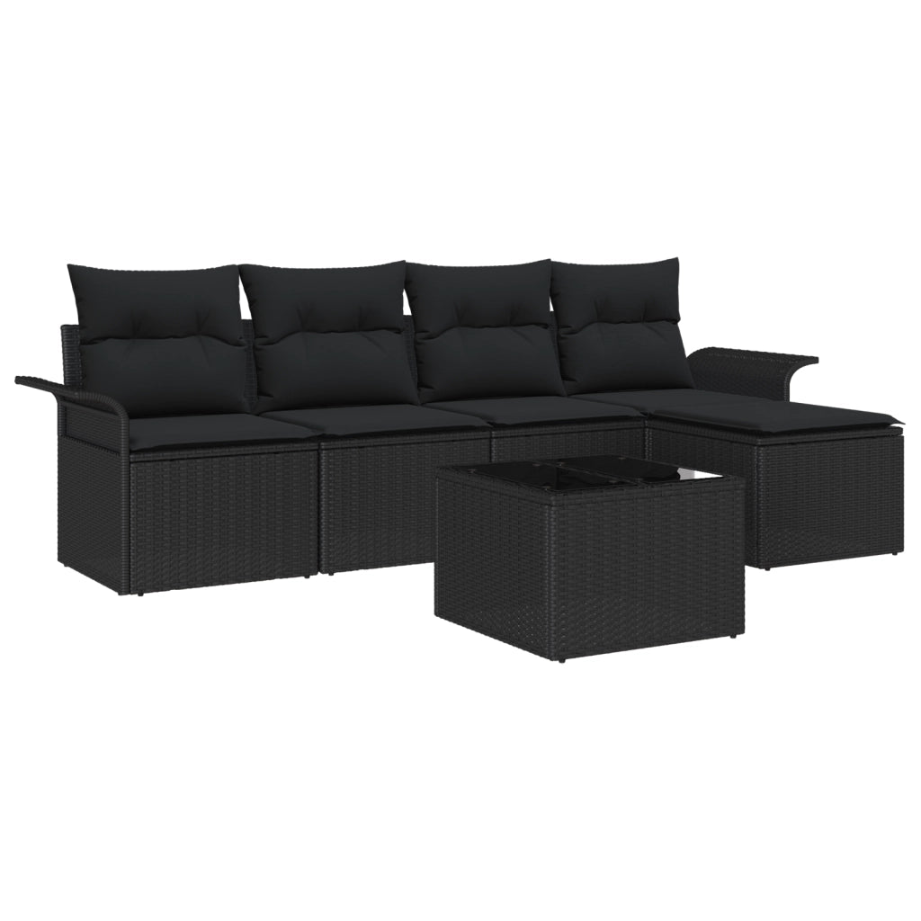 Set Divano da Giardino 6 Pezzi con Cuscini in Polyrattan Nero