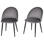 Set da 2 Sedie da Pranzo in Velluto Imbottite con Schienale a Conchiglia e Gambe in Metallo, Grigio
