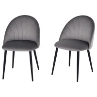 Set da 2 Sedie da Pranzo in Velluto Imbottite con Schienale a Conchiglia e Gambe in Metallo, Grigio