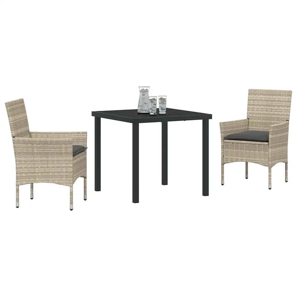 Set da Pranzo per Giardino 3 pcs Grigio chiaro polyrattan