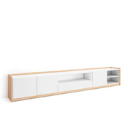 Mobile TV Soggiorno, 310x50x37 cm, Per TV fino a 80", Mobile Soggiorno, Bianco e Rovere soft