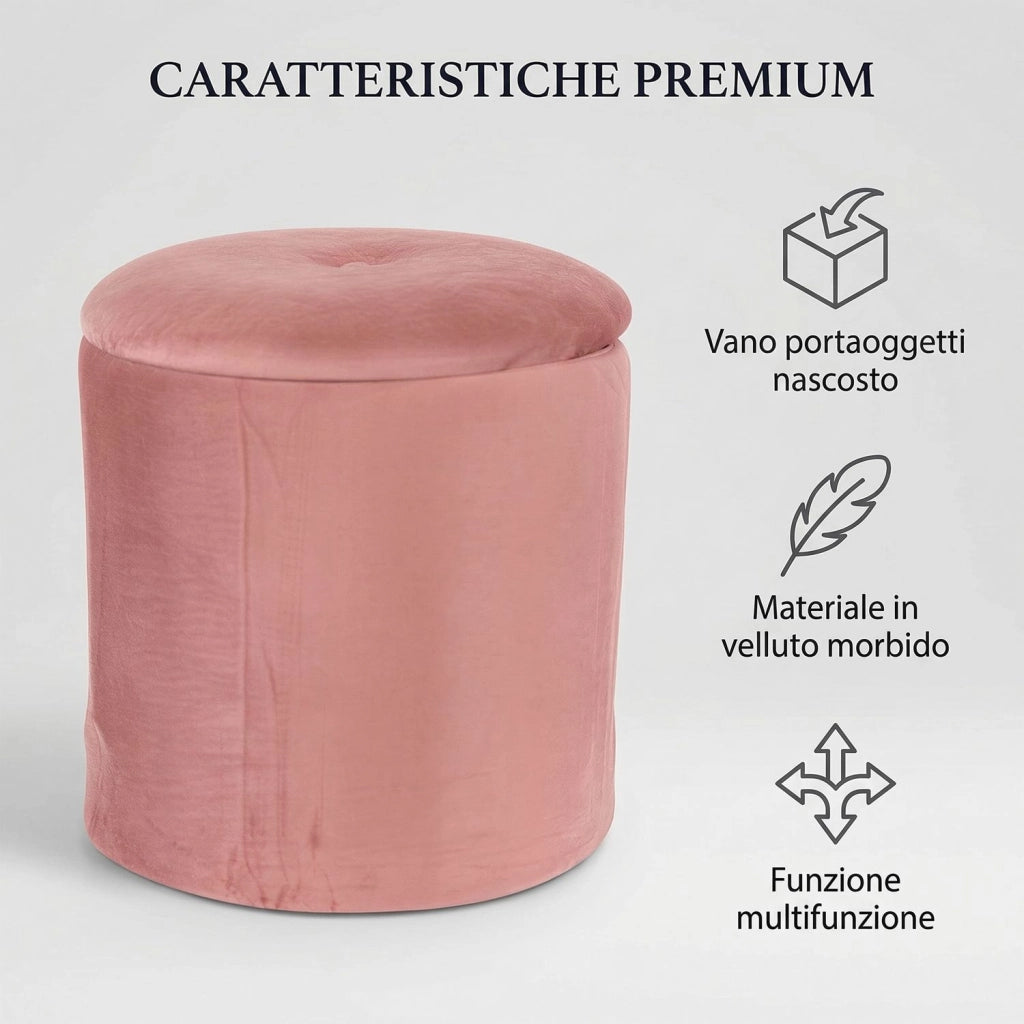 Marvin Pouf Contenitore in Velluto Selina Sgabello Salvaspazio con Vano Portaoggetti Seduta Moderna Elegante per Soggior