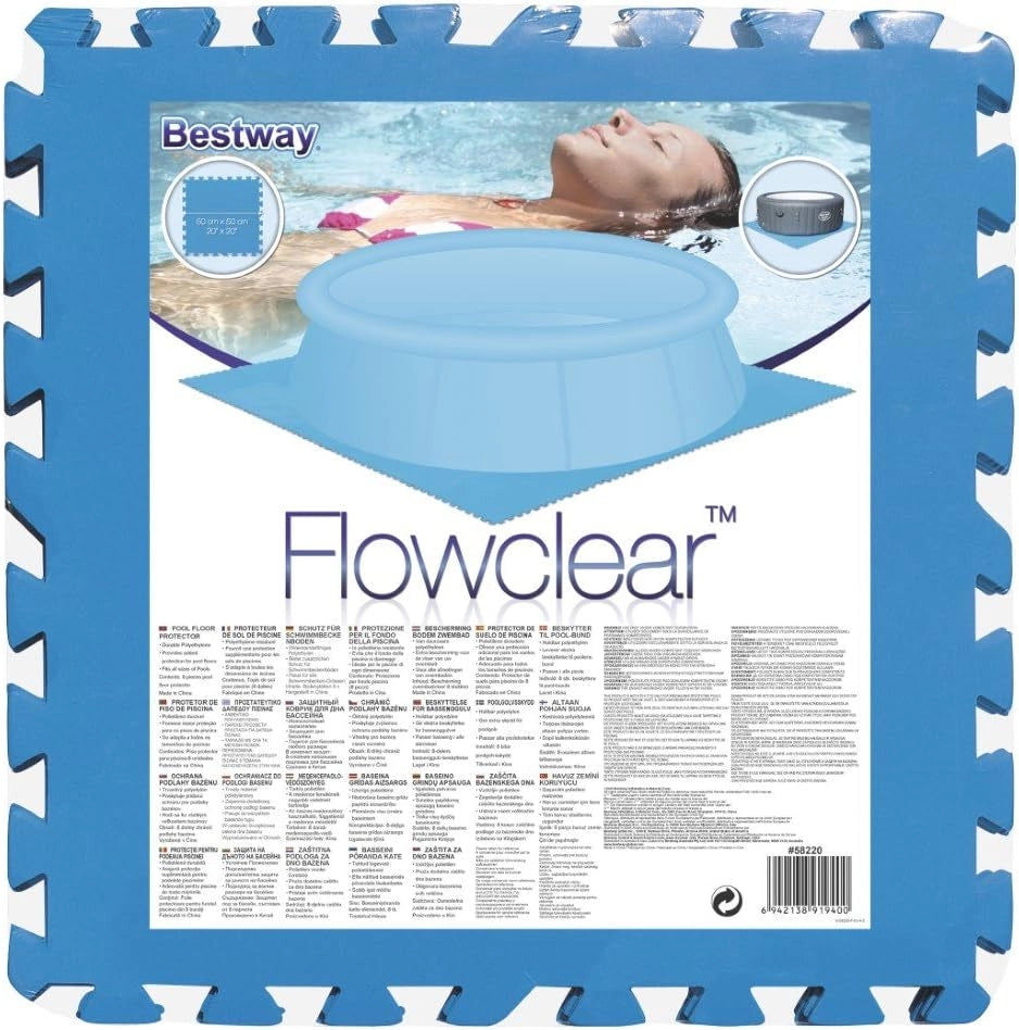 Bestway 58220 protezione per il fondo della piscina, colore blu,tappetino confezione da 9 pezzi di 50 x 50 cm