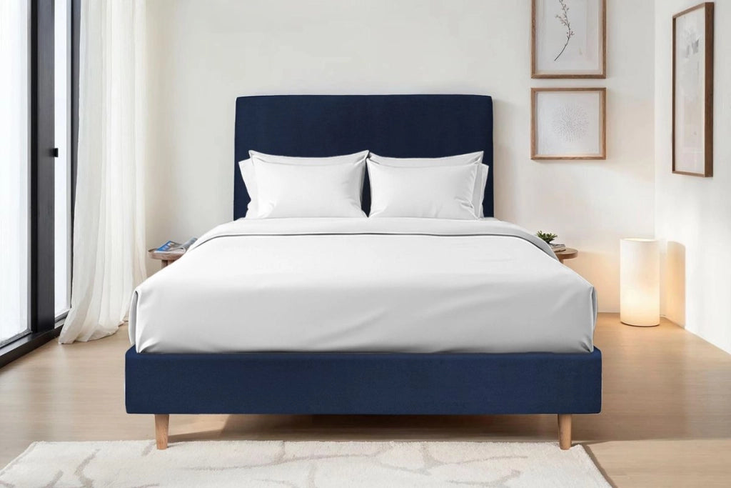 Testiera in tessuto in velluto blu oceano liscio L135 cm