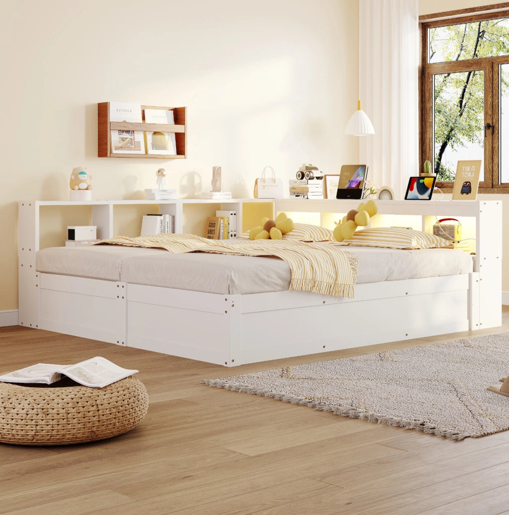 Letto multifunzione 90/180x200 cm con LED, prese e contenitore